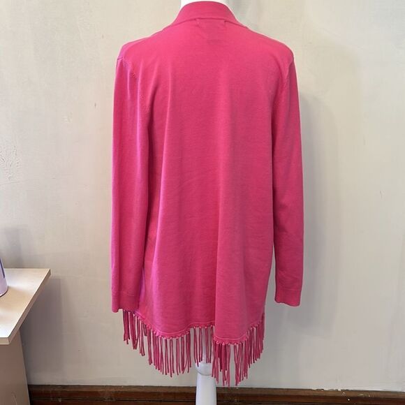 Chelsea & Theodore hot pink open draped cardigan with fringe Size M EUC - Picture 5 of 8
